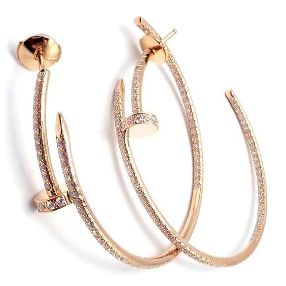 Authentic! Cartier Juste un Clou 18k Rose Gold Diamond Nail Hoop Earrings Paper - Picture 1 of 12